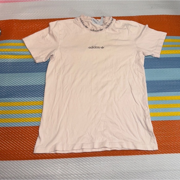 Adidas Cream Brown Tee Shirt Neck Logo Women’s Size X-Small - Picture 1 of 3